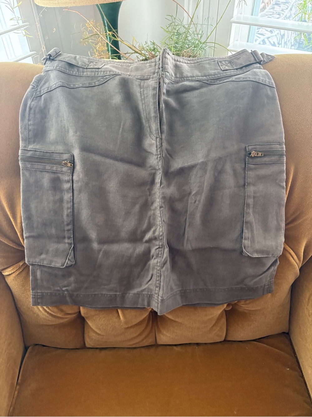 H&M Brown Linen Blend Skirt with Cargo Stitching